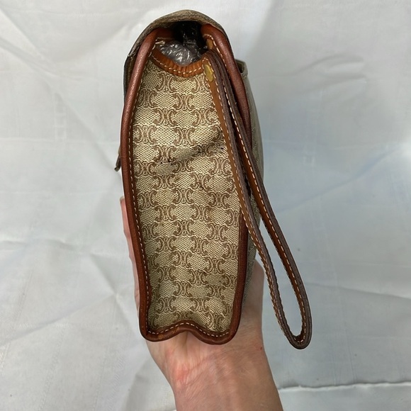Vintage Celine Macadam Envelope Flap Clutch Wristlet Bag Tan Brown - Picture 10 of 17